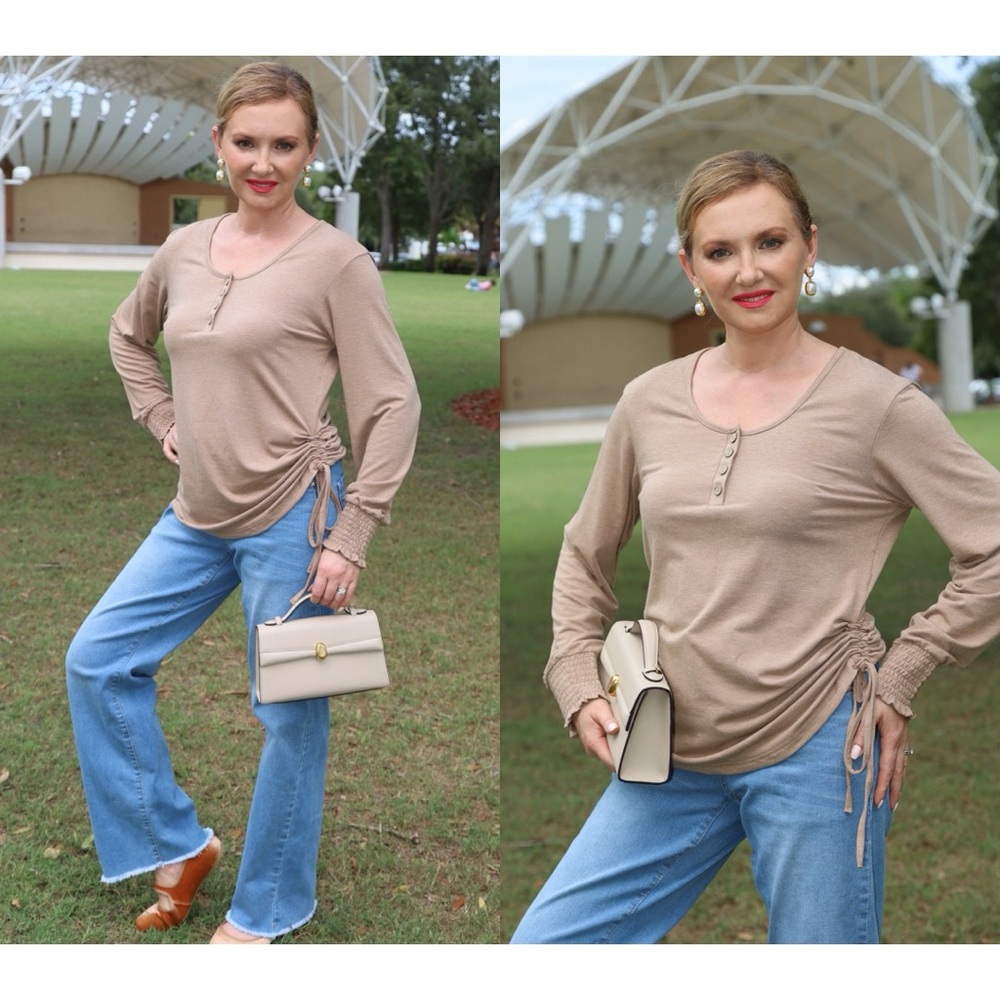 Dokotoo long sleeve top shirt, size S, beige melange